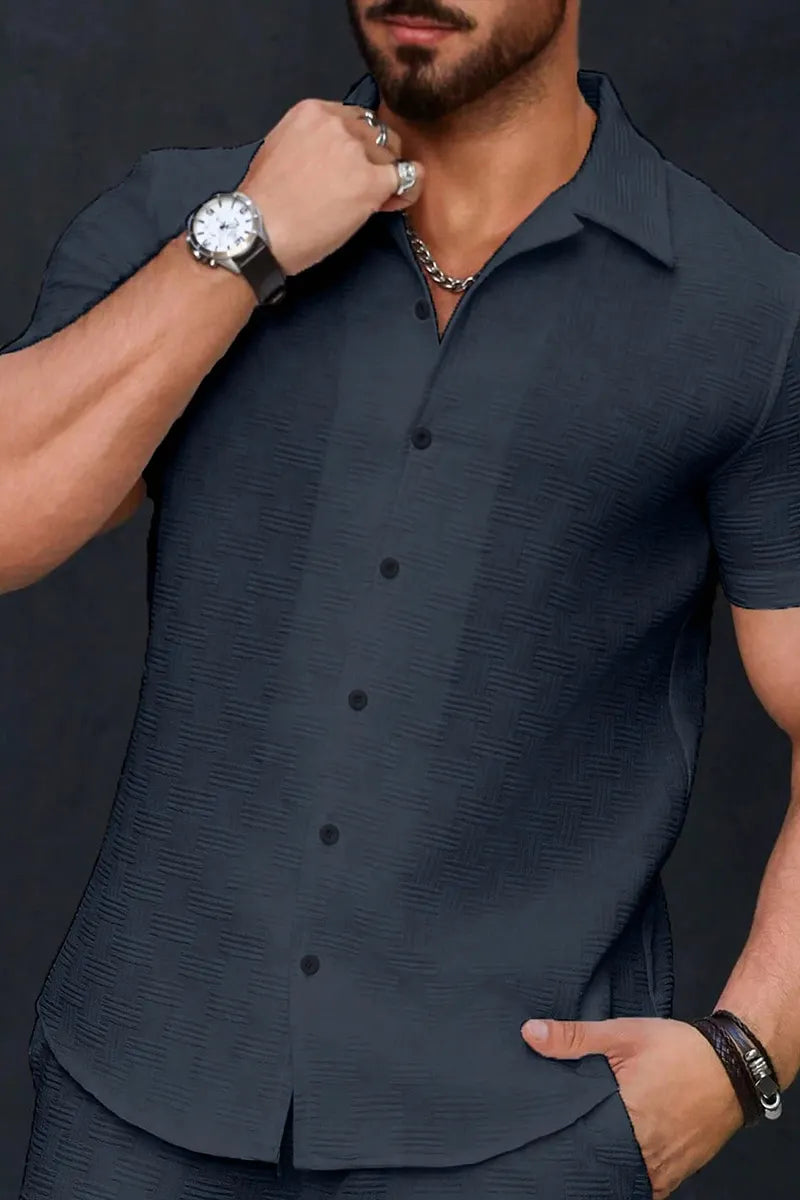 Men's Solid Color Single-Breasted Short Sleeve Casual/Business Shirt , Formal, Ceremony