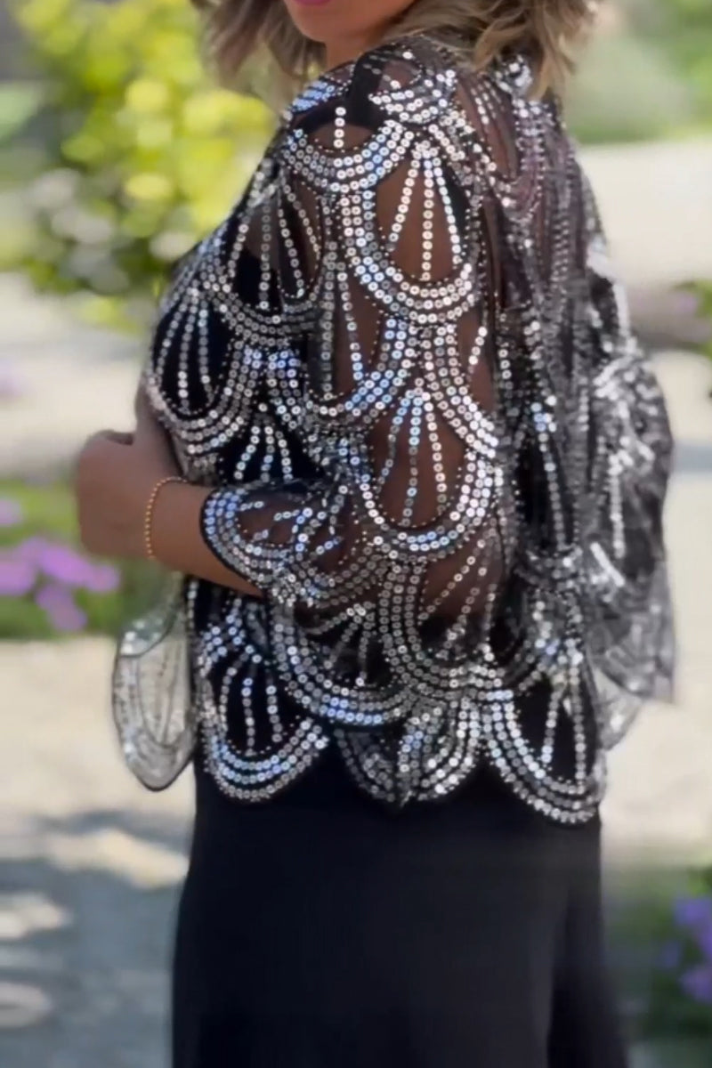 Women's Sequin Perspective Elegant Casual Cardigan
