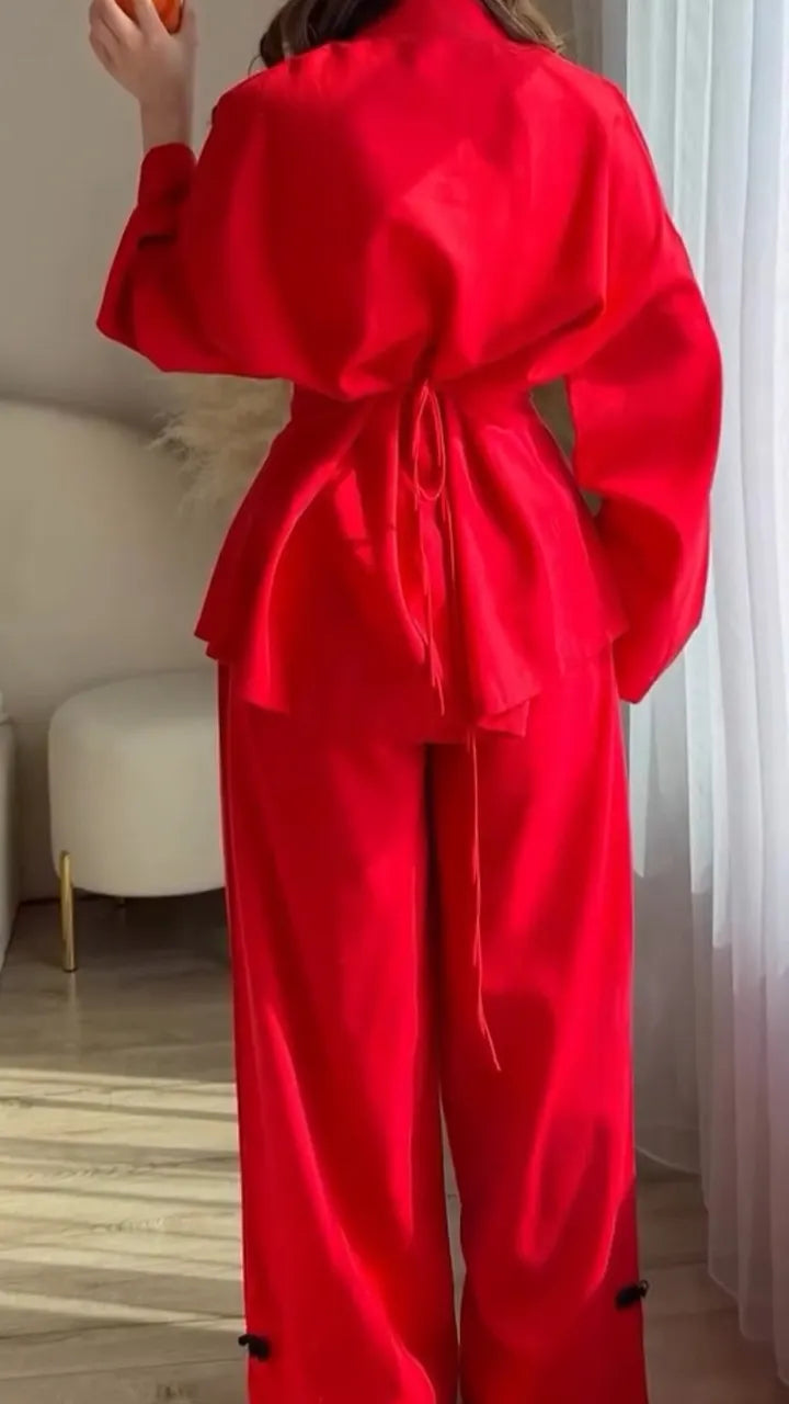 Women Round Neck Breasted Top and Pants New Chinese Casual Suit
