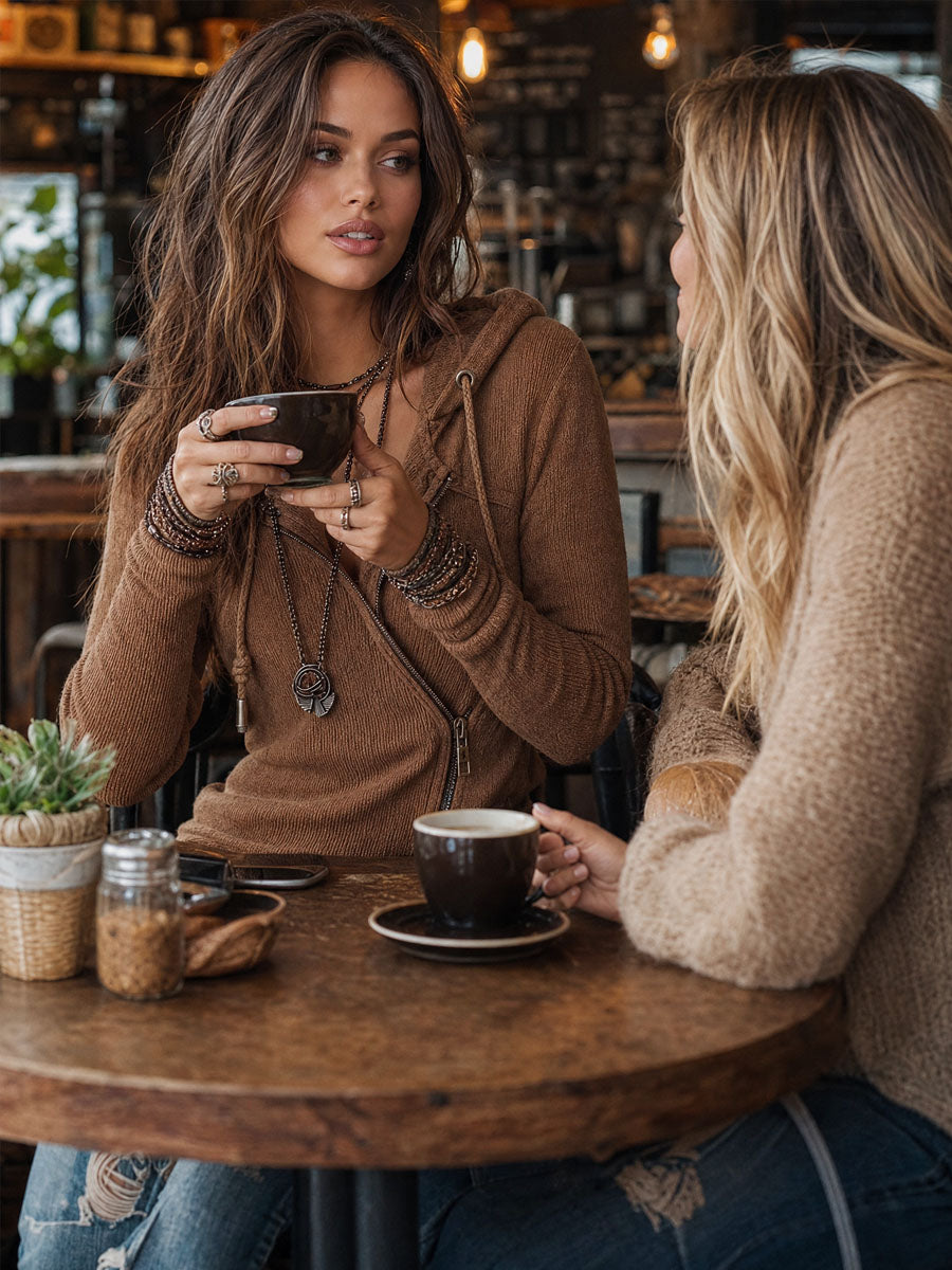 Asymmetric Zip-front Knitted Hoodie