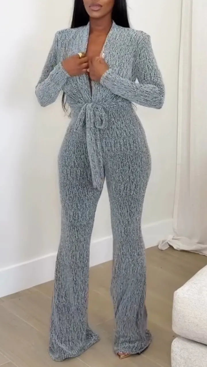 Women Deep V-neck Temperament Casual Jumpsuit