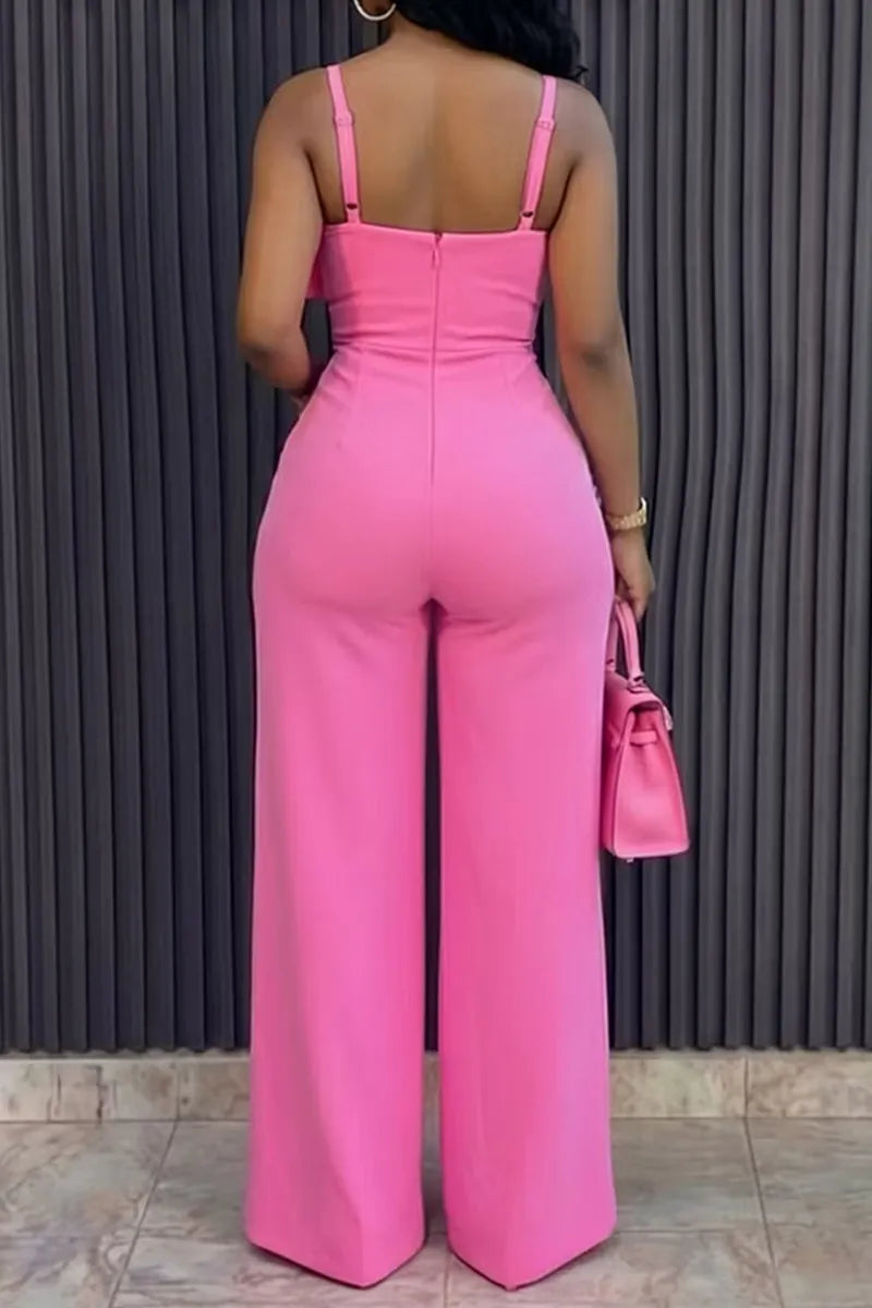 Women's Strappy Wide Leg Jumpsuit With Bow Detail Long Party Romper