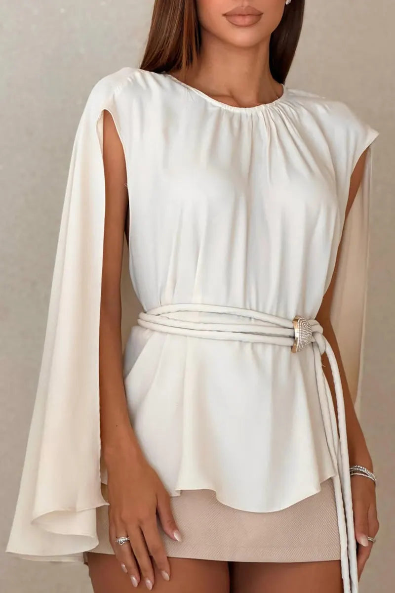Women Round Neck Top+ Half Skirt Elegant Casual Suit