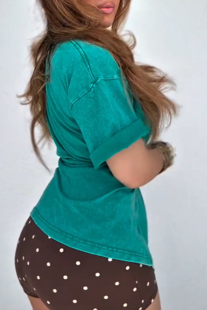 Women's Round Neck Solid Color Casual T-shirt