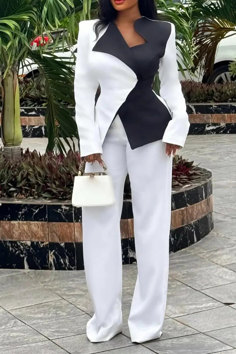 Women Contrasting Jacket+ Pants Temperament Commuting Formal Suit