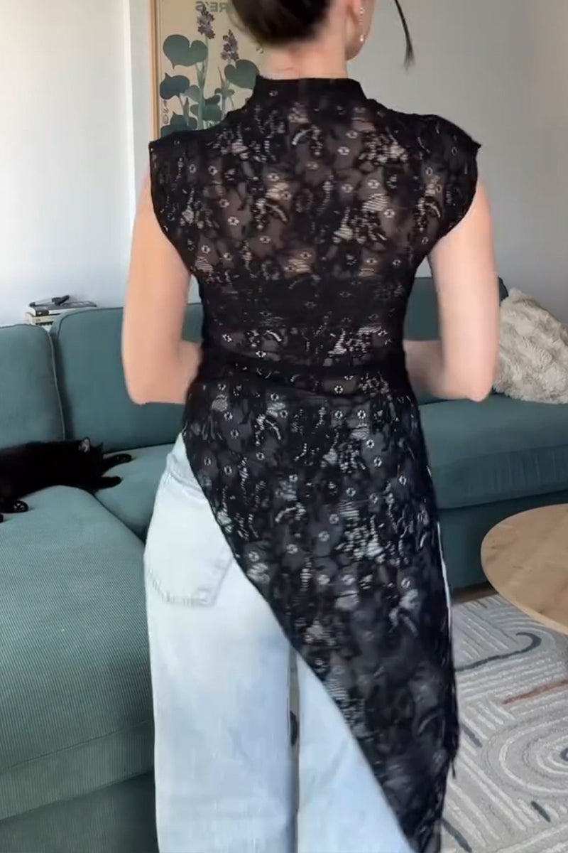 Women's Casual Asymmetric Hem Lace Slim Vest