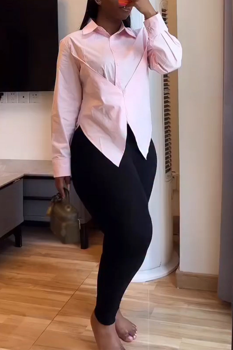 Women's Collar Patchwork Solid Color Casual Irregular Shirt