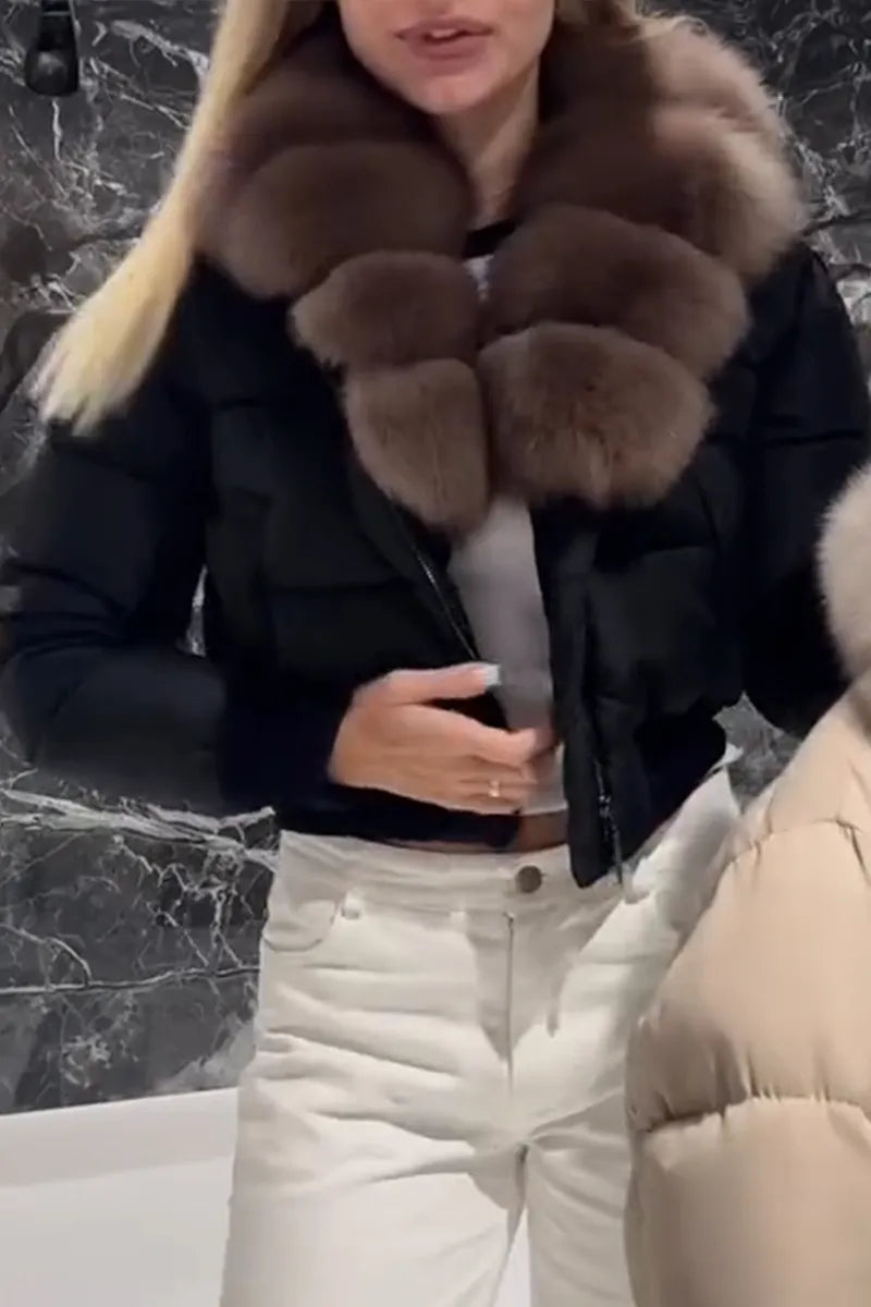 Women Fur Collar Temperament Casual Short Cotton Jacket