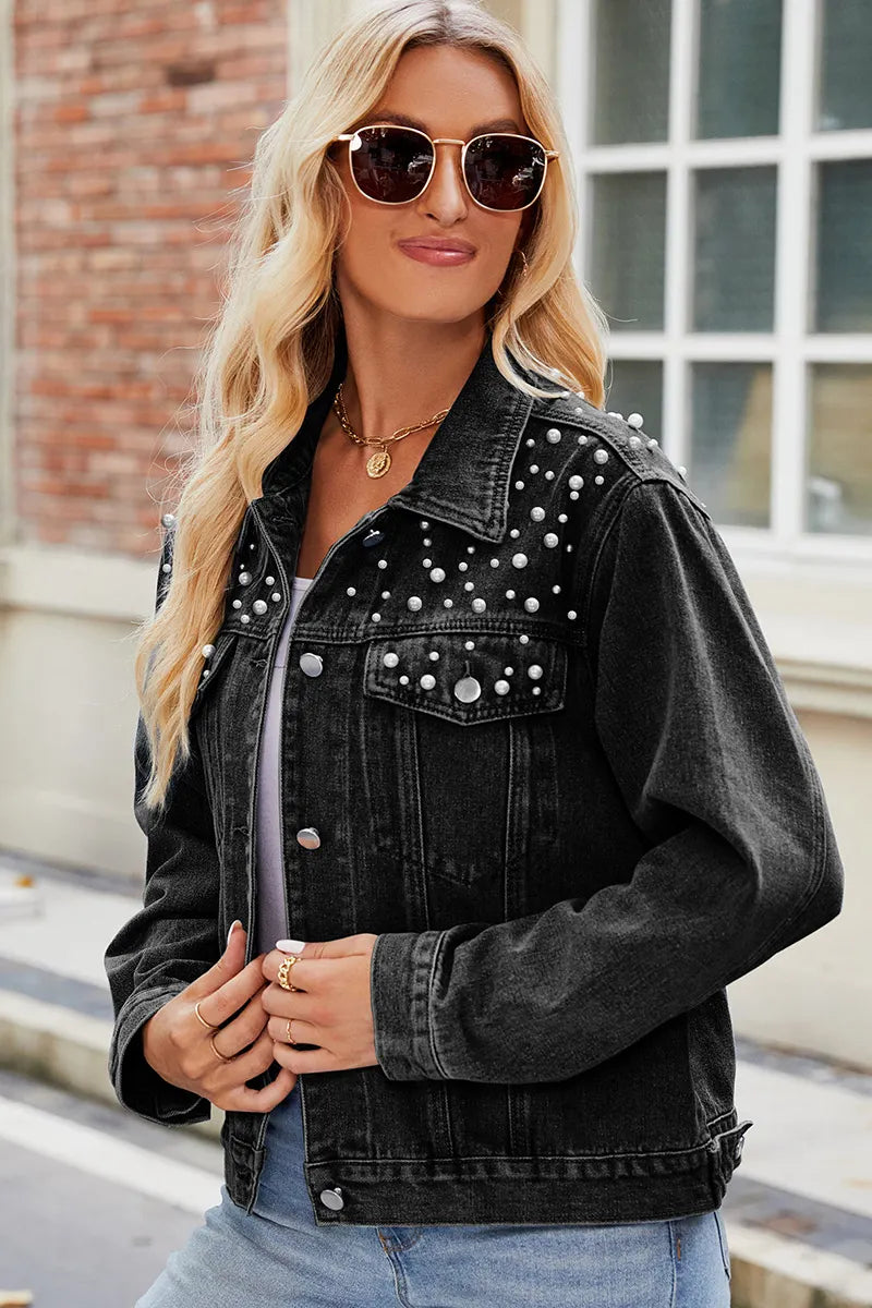 Fashion Pearl Embellished Short Denim