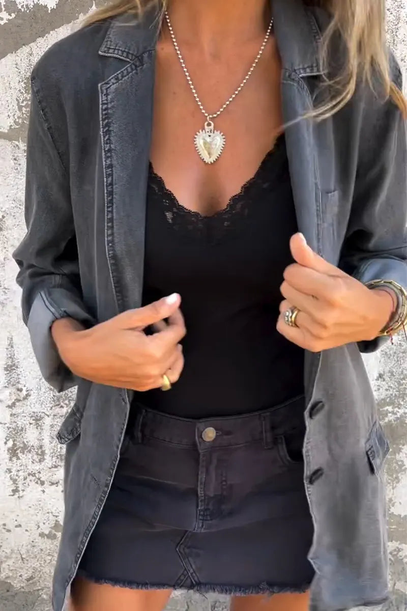 Women's Collar Casual Denim Cardigan