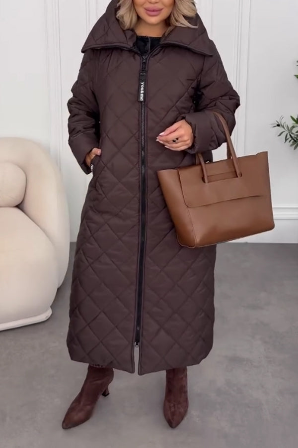 Women Cozy Casual Hooded Button-Zip Warm Long Coat