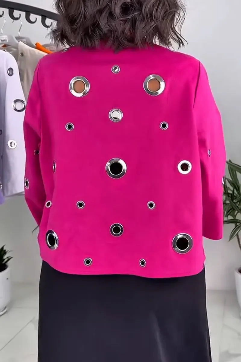 Women's Round Neck Patchwork Hollowed Out Casual Cardigan