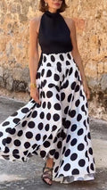 Ladies Round Neck Top+polka Dot Skirt Elegant Casual Set