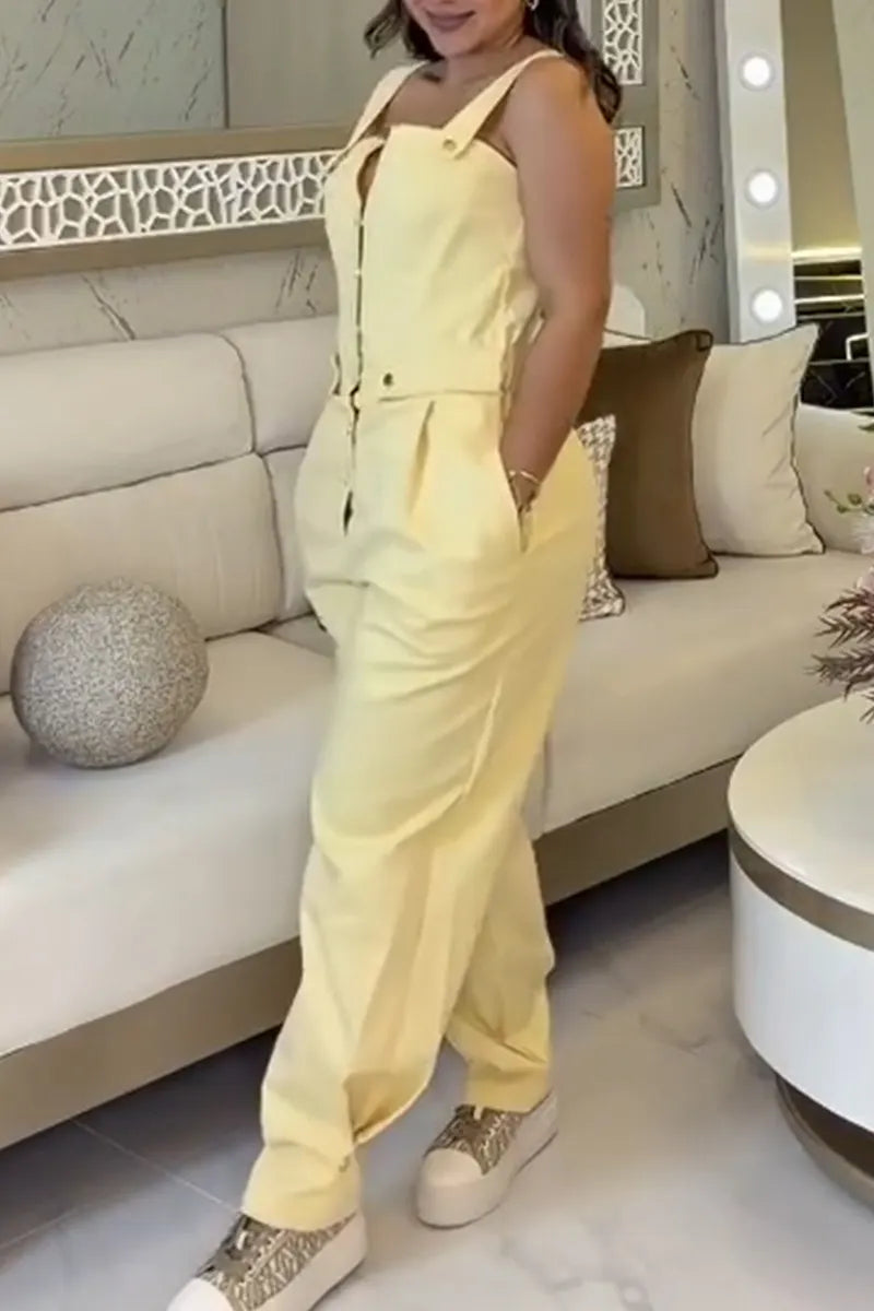Women Buckle Strap Casual Jumpsuit