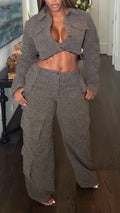 Women Lapel Breasted Top and Pants Casual Suit