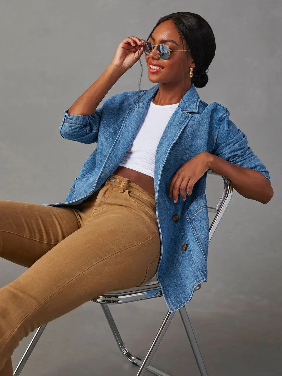 Casual Washed Lapel Denim Blazer