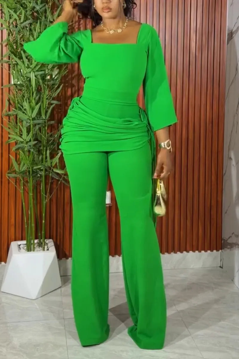 Women Square Collar Patchwork Solid Color Elegant Temperament Jumpsuit