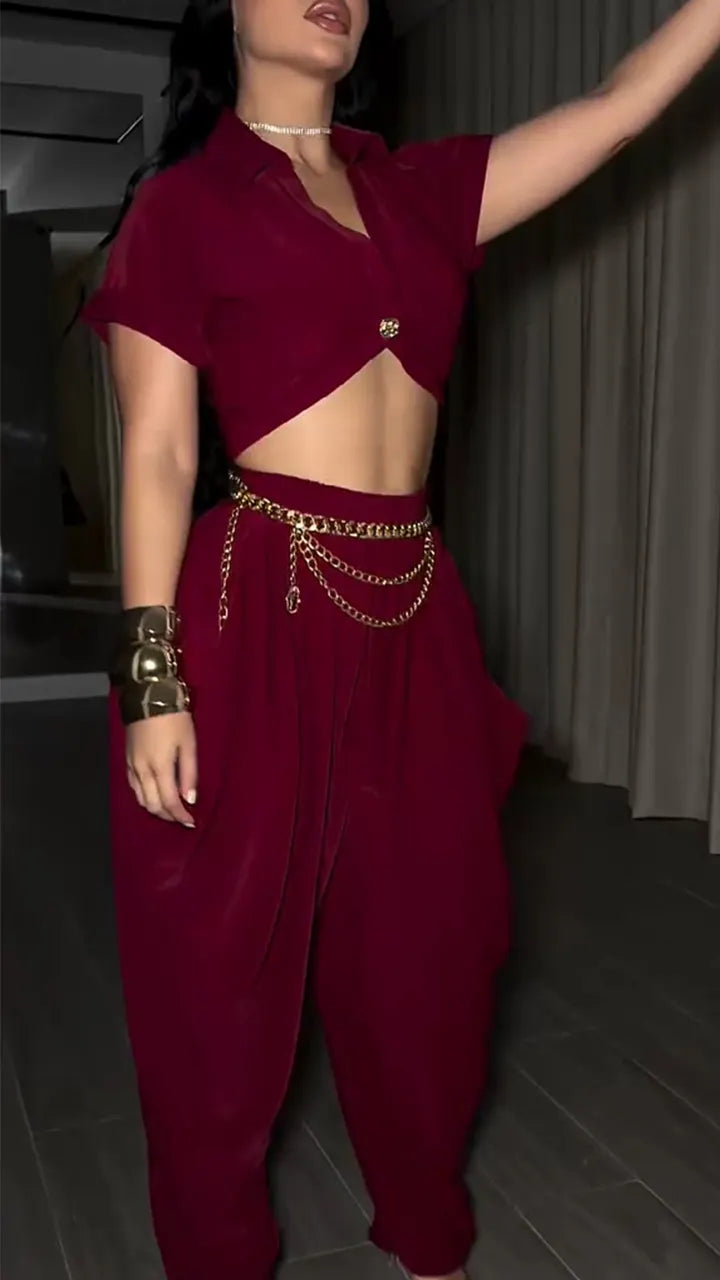 Women Collar Top+ Pants Casual Suit