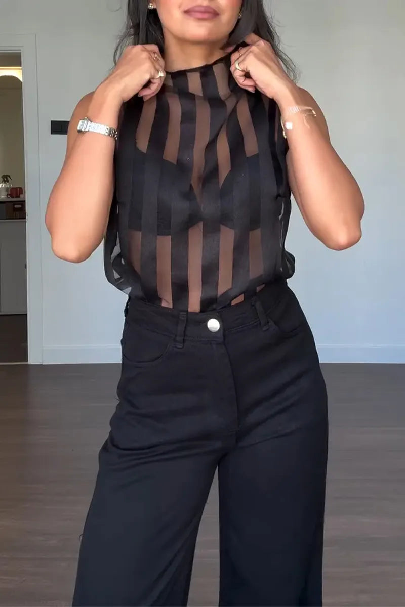 Women's Fashion Commuter Stripe Sheer Vest