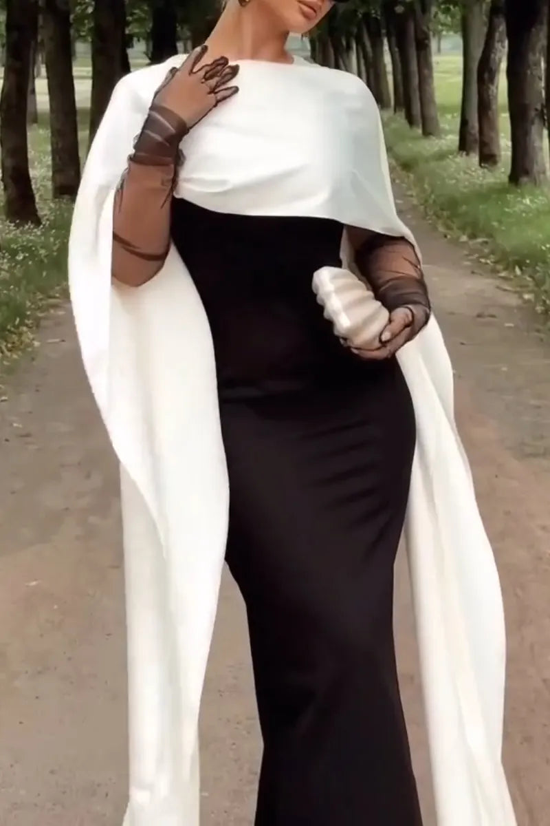 Women Elegant Camisole Slim Fit Dress+ Shawl Elegant Temperament Dinner Style Set