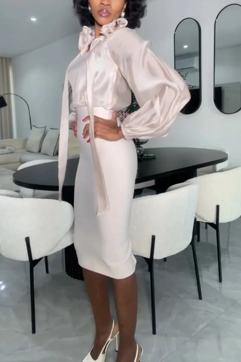 Women V-neck Elegant Temperament Top or Hip Hugging Skirt