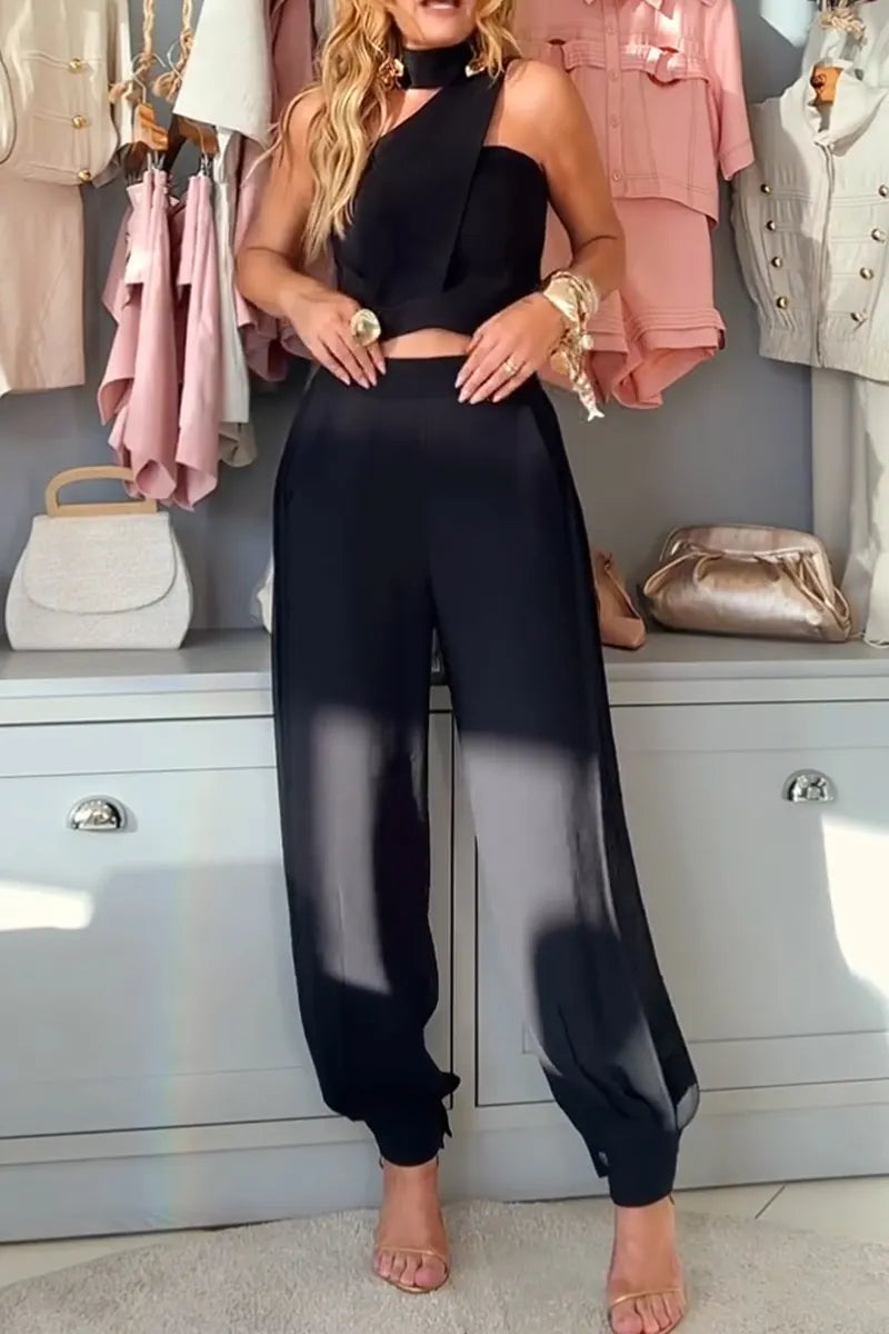 Women's Neck Hanging Top+ Pants Sexy Temperament Casual Suit