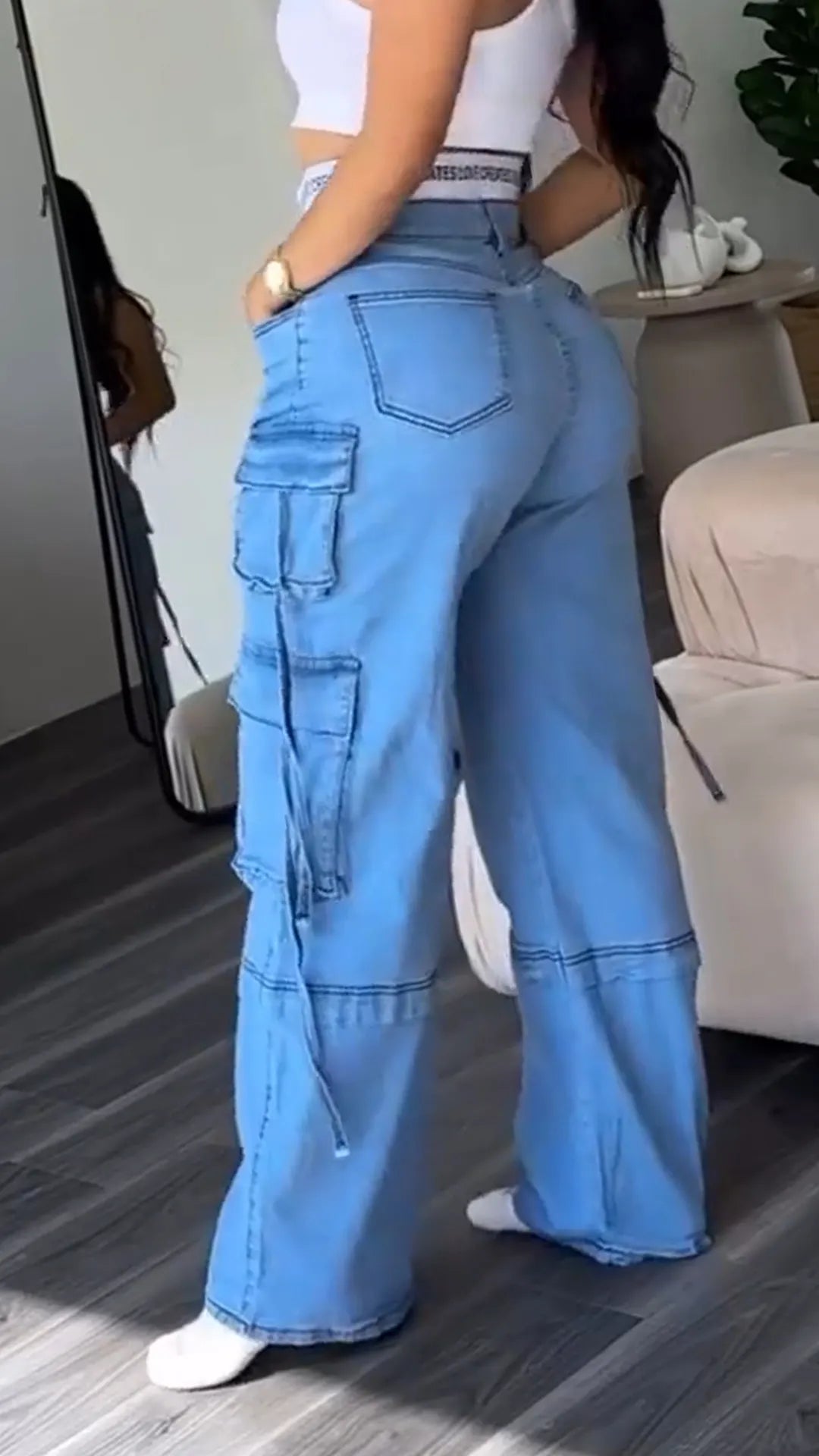 Ladies' Patchwork Pocket Casual Jeans
