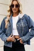 Casual Detachable Hood Short Bleach Wash Denim Jacket