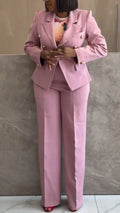 Women Collar Double Row Buckle Blazer + Pants Temperament Commuting Suit