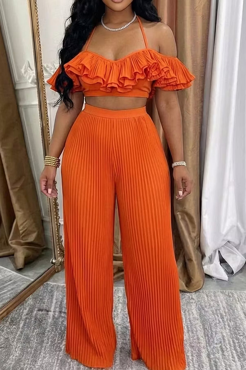 Women's Layered Spaghetti Strap Cropped Top Or Pleated Wide Leg Trousers