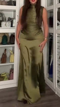 Women Round Neck Top+ Half Skirt Solid Color Elegant Temperament Set