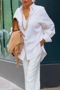 Women Temperament Casual Collar Solid Color Shirt or Wide Leg Pants