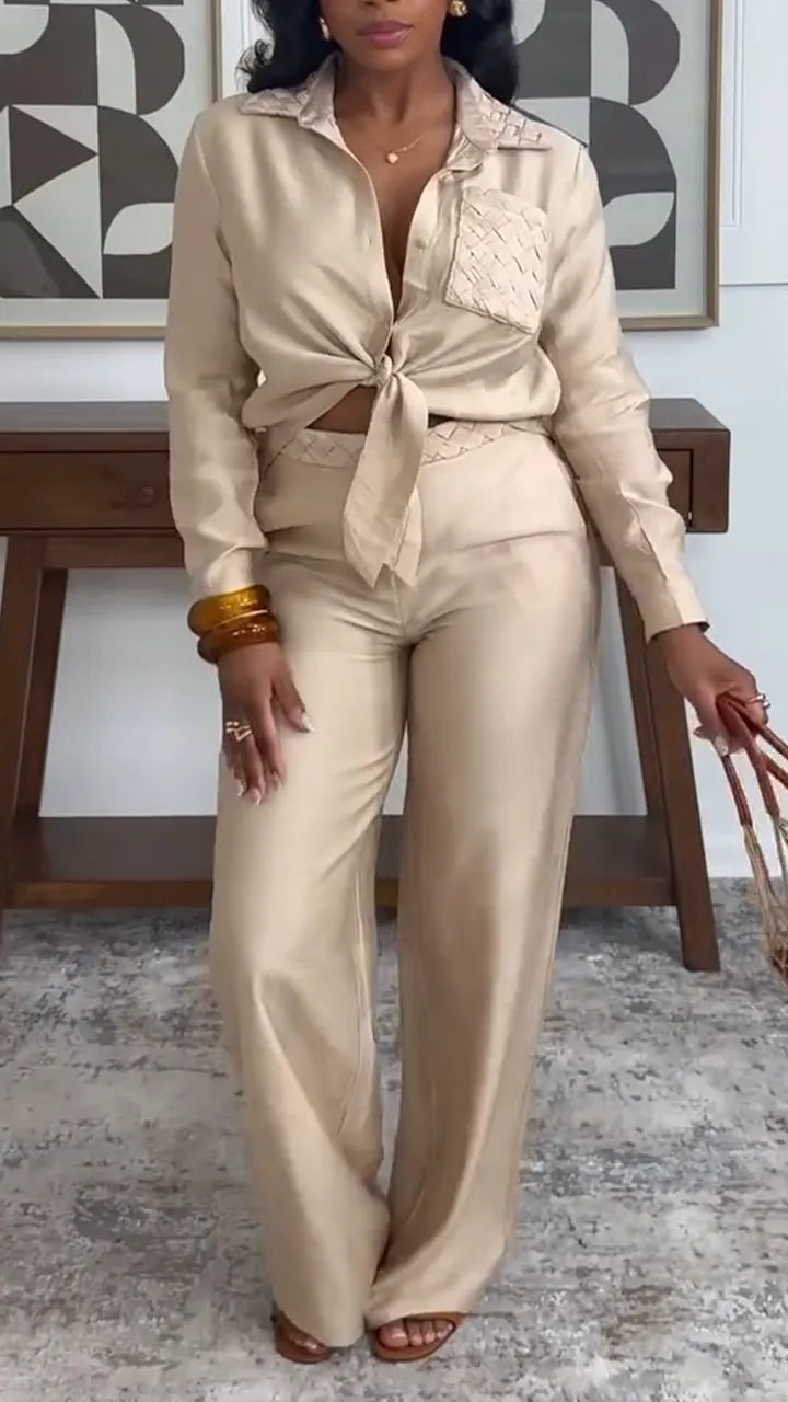 Women Collar Shirt+ Pants Casual Suit