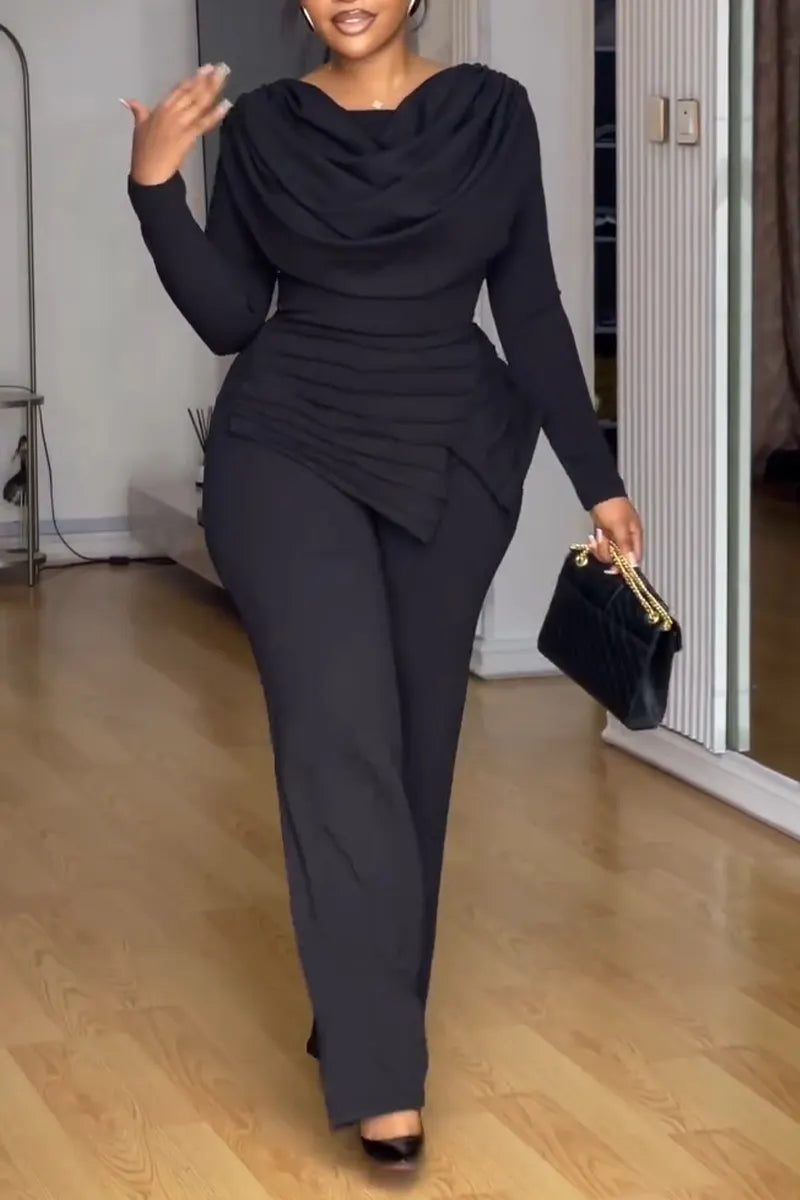 Women Round Neck Patchwork Waist Cinching Elegant Temperament Jumpsuit