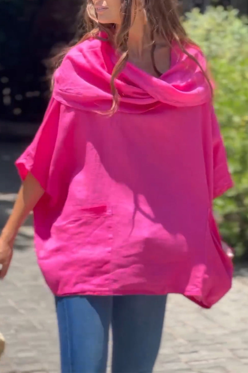 Women's Round Neck Solid Color Casual Cotton and Linen Top