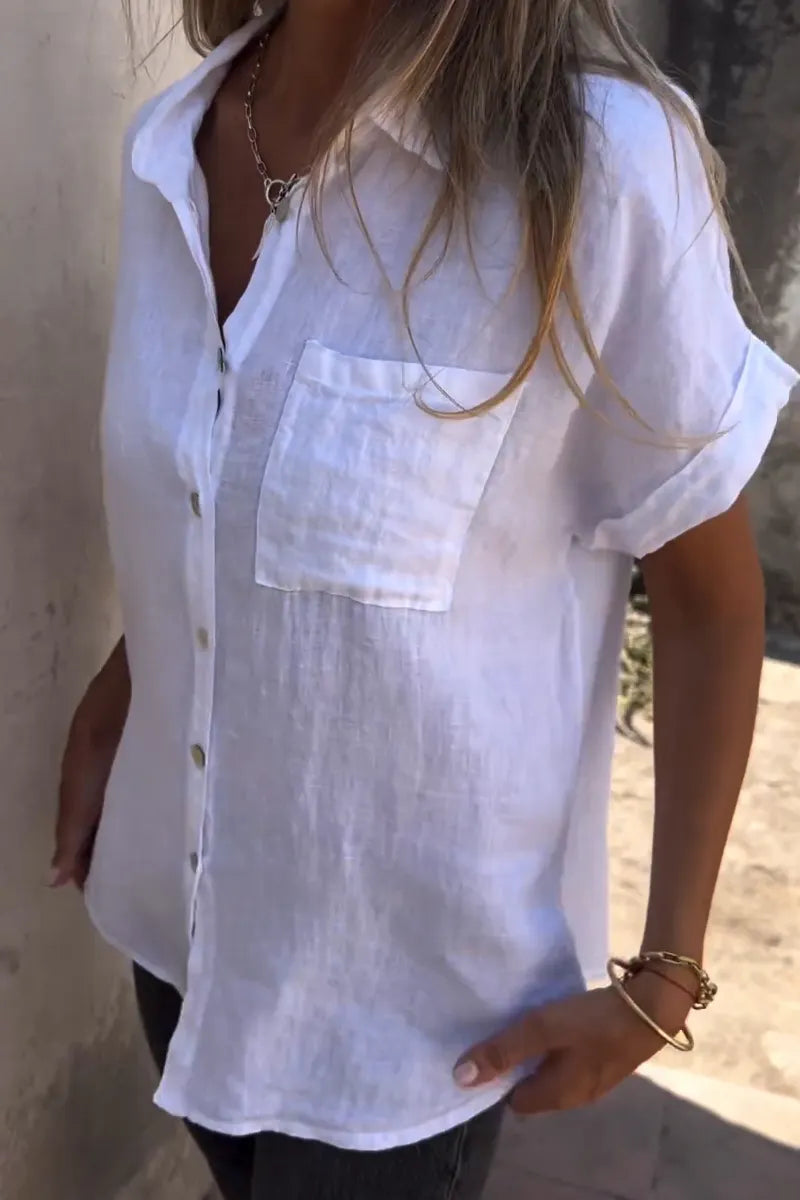Women's Collar Casual Cotton and Linen Shirt