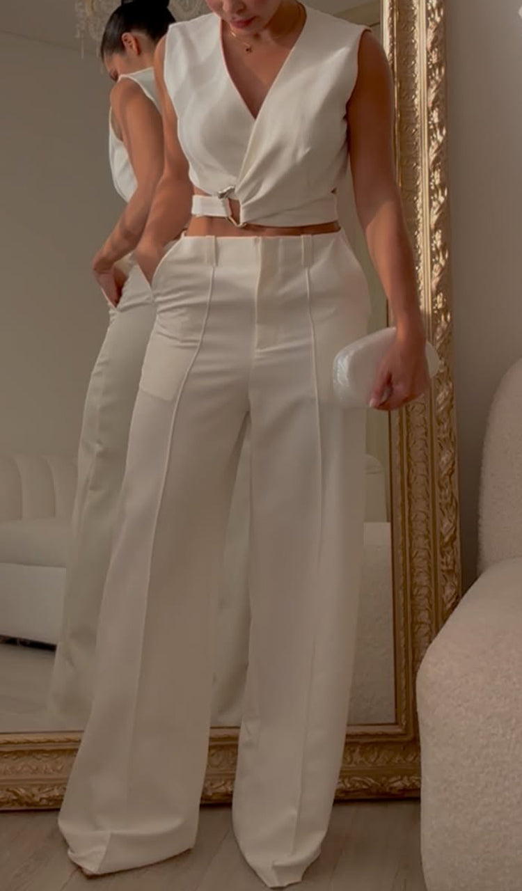 Women V-neck Top and Pants Stylish Casual Set