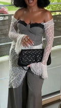 Women Sexy Casual Strapless Patchwork Lace Pattern Irregular Top + Wide Leg Pants
