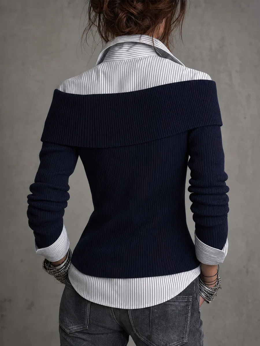 Asymmetric Placket Faux-layered Knit Blouse