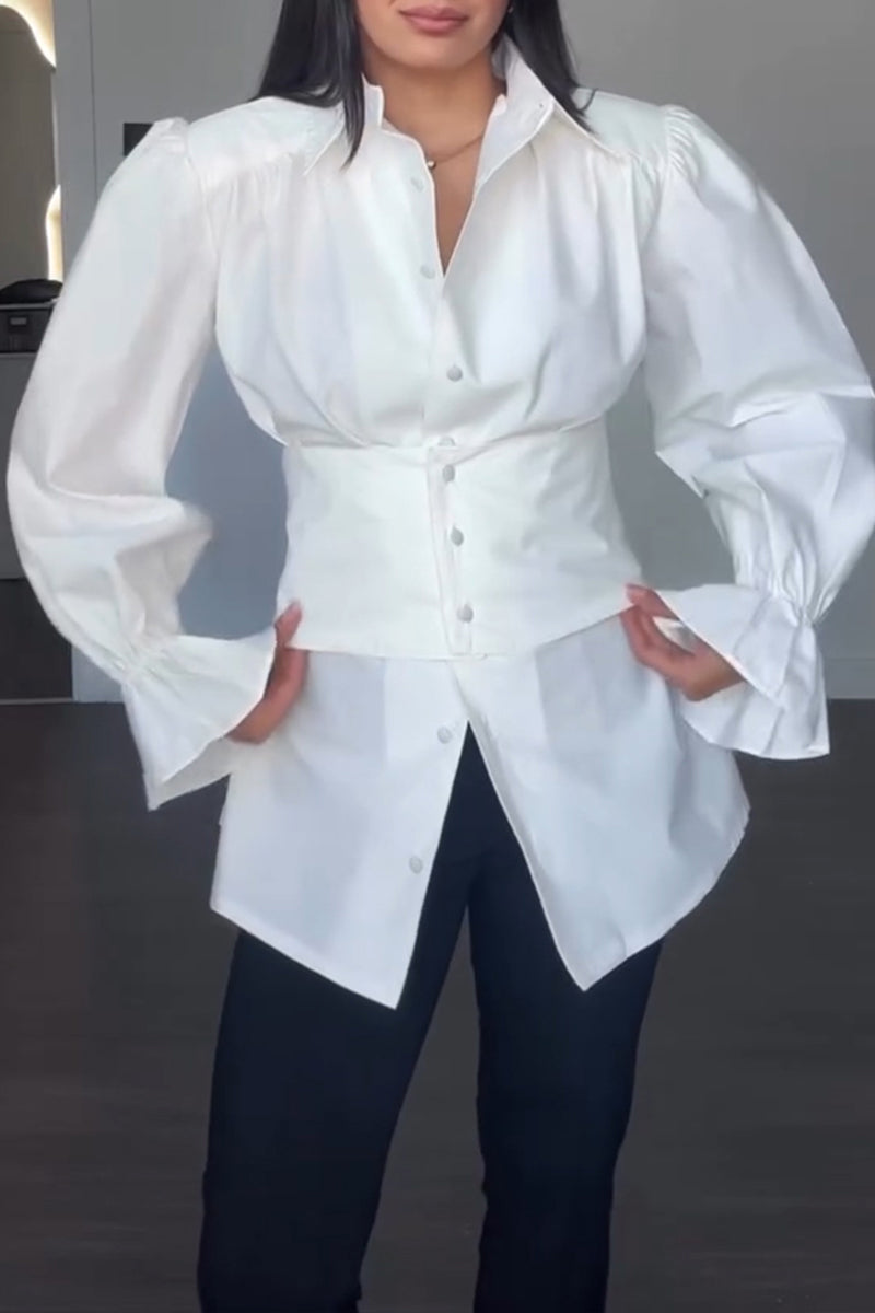 Women's Fashion Puff Sleeve Shirt with Waist Corset