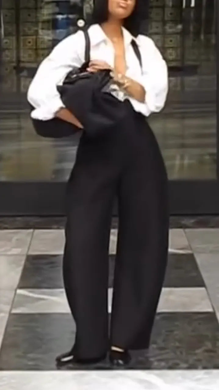 Women Laple Collar Shirt+ Overalls Casual Set