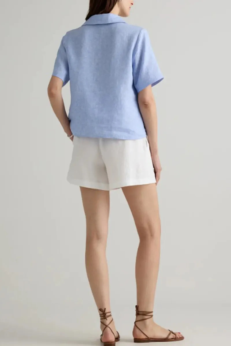 Women's Simple Casual Lapel Short Sleeve Top