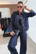 Women's Edgy Streetwear Dark Blue Denim Jacket