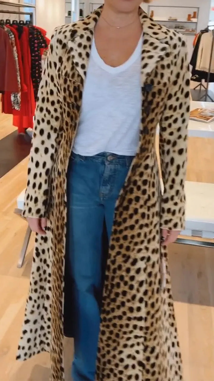 Women Lapel Leopard Print Casual Flared Coat