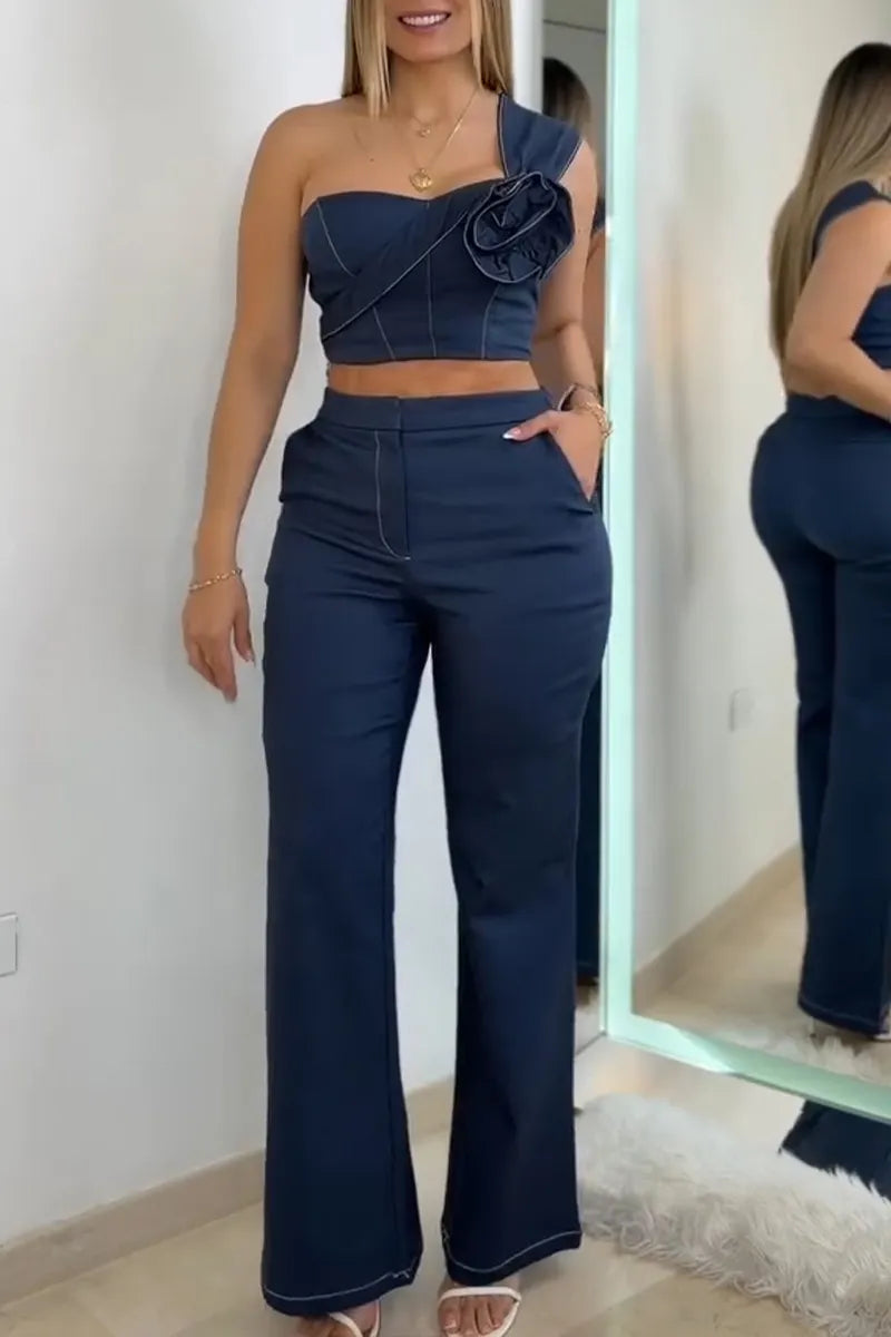 Women's Elegant One Shoulder 3D Floral Vest or Pants