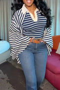 Women's Casual Batwing Sleeve Stripe Patchwork Top