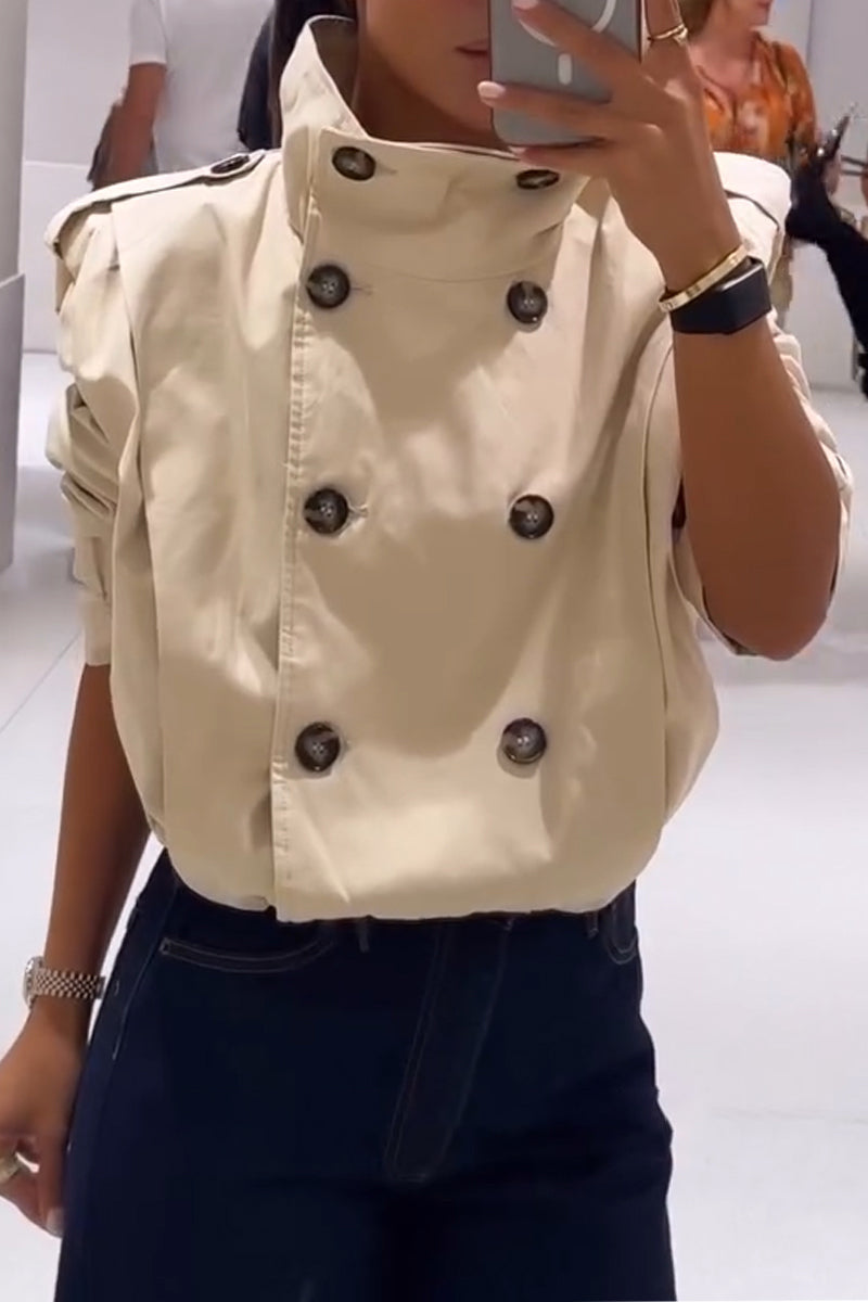 Women's Standing Collar Double Breasted Casual Jacket with Temperament