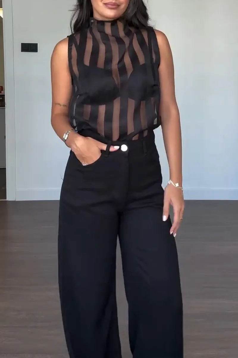 Women's Fashion Commuter Stripe Sheer Vest