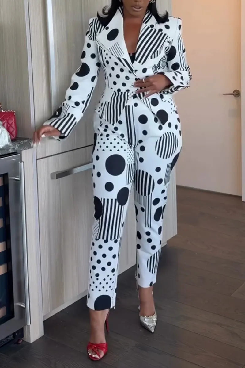 Women's Elegant Lapel Polka-Dot Blazer or Pants
