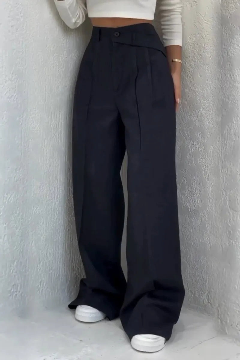 Women's Casual Asymmetric Waist commuting Wide Leg Pants